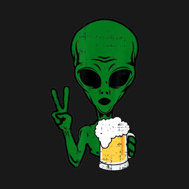 Area51 Alien Beer Peace Sign Lazy Drinking Halloween Gift by nellieuyangela