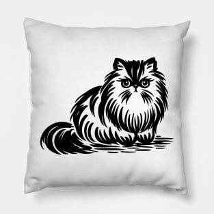 Stick figure of Persian cat in black ink Pillow