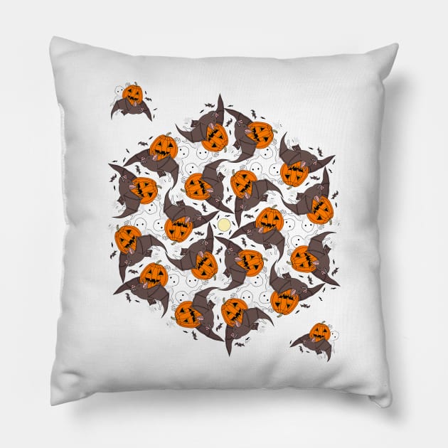 Halloween flight of bats, ghosts, and Jack-o'-lantern pumpkins Pillow by davidscohen