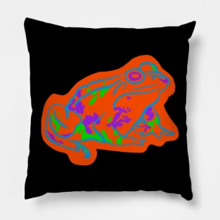 Blue Neon Frog Covered In Orange Glow Pillow