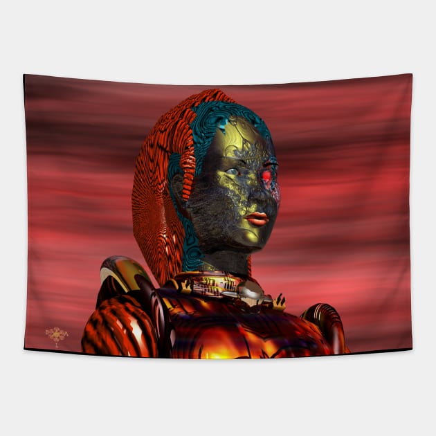 ARES /CYBORG PORTRAIT IN SUNSET Science Fiction Tapestry by BulganLumini