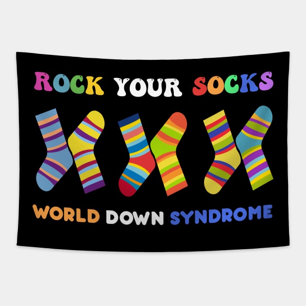 Rock Your Socks World Down Syndrome Da Cute 3-21 Trisomy 21 Tapestry by DonVector