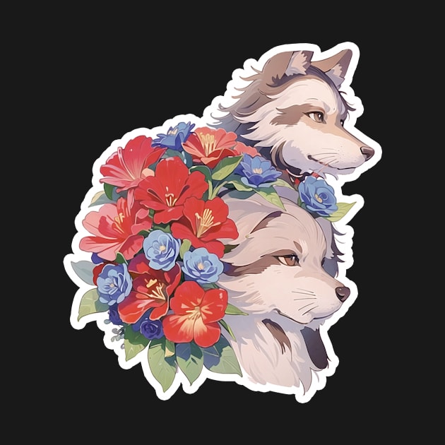 Lone Wolf With Flowers by LycheeDesign