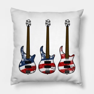 Bass Guitar USA Flag Bassist Musician 4th July Pillow