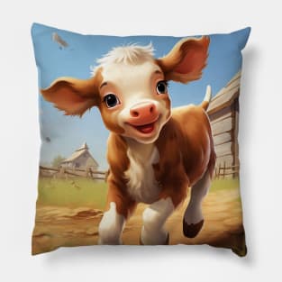 Barnyard Bliss: Happy Calf Frolic Pillow
