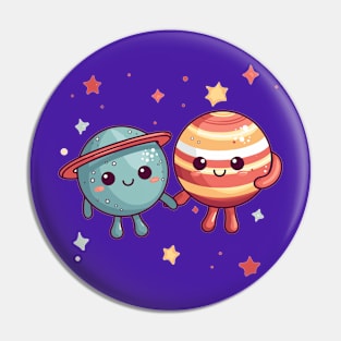 Cute Planets Holding Hands Pin