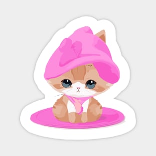 pink hat kitten Magnet