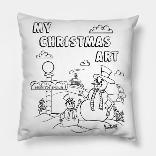 Snowman dad and son printable coloring Pillow