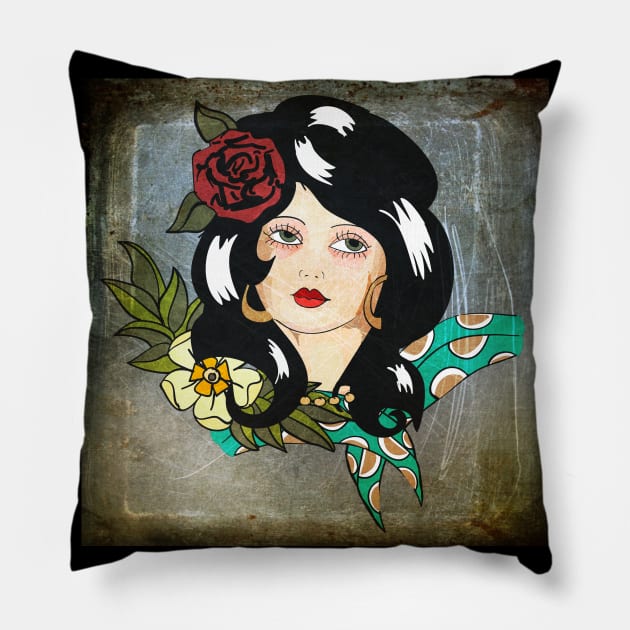 Pretty girl tattoo Pillow by Digital GraphX