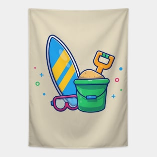 Surfboard, Snorkel sand And Bucket Cartoon Tapestry