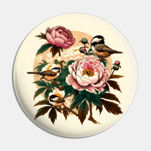 Chickadee and Peony Pin