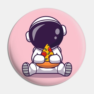 Cute Astronaut Eating Pizza Cartoon Pin