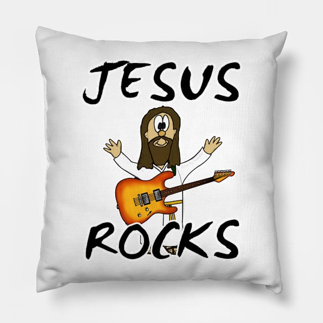 Jesus Rocks Electric Guitar Christian Guitarist Pillow by doodlerob