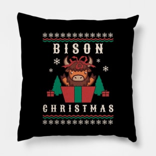 Santa Bison Animal Xmas Lighting Ugly Bison Christmas Pillow