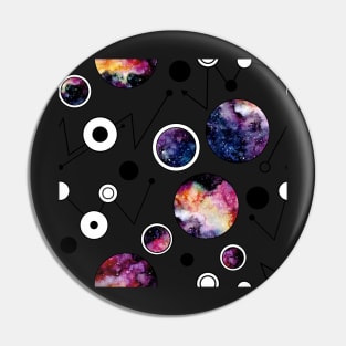 Watercolor Black Dots, Lines and Galaxy in Circles Pin