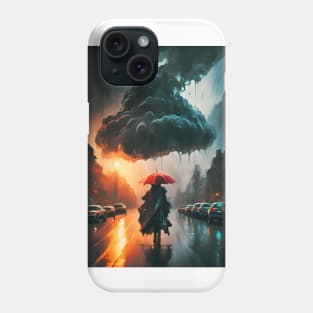 Urban Rainfall Symphony: Cloudy Cityscape Poncho Phone Case