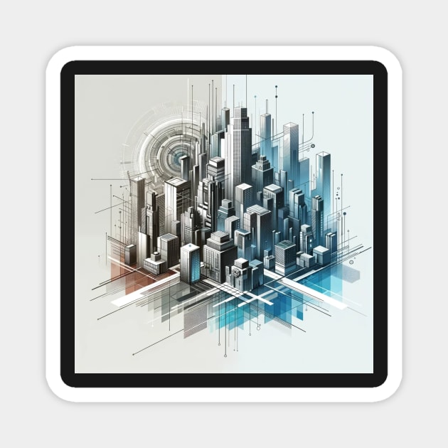 Futuristic Metropolis: Urban Architecture Reimagined Magnet by heartyARTworks