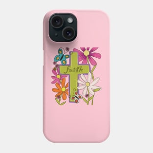 Faith cross Flowers bright spring colors Phone Case