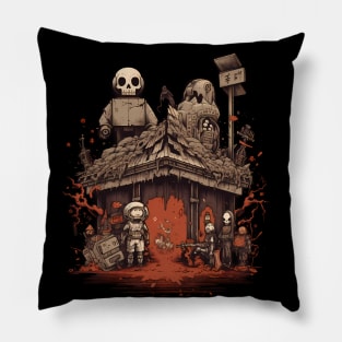 Comic-Style: AI Cyborg Robot Skull and the Apocalypse Pillow