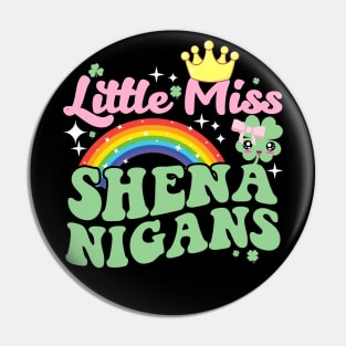 Little Miss Shenanigans St Patricks Day Cute Girl Clover Pin