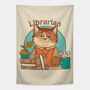 Busy Librarian Cat and Mouse Tapestry