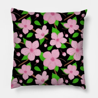 Cherry blossoms pattern - black Pillow