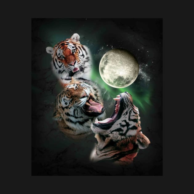 3 Tiger Moon, Wolf Tigers, Wolves Howling by Random Galaxy