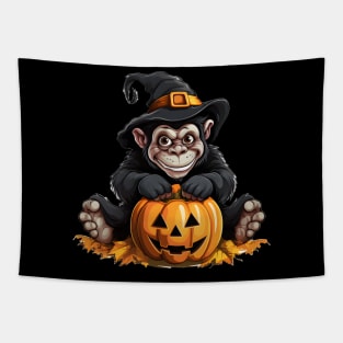 Halloween Pumpkin Monkey Tapestry