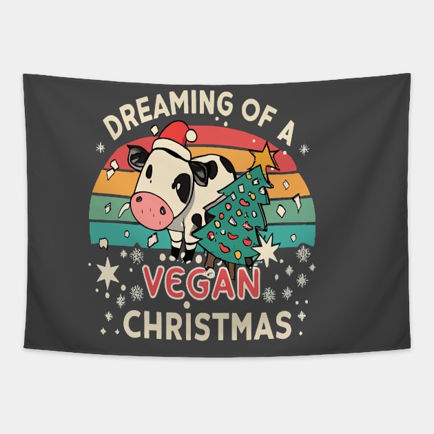 Cute Cow I'm Dreaming of a Vegan Christmas Funny Men Women Tapestry by rhazi mode plagget