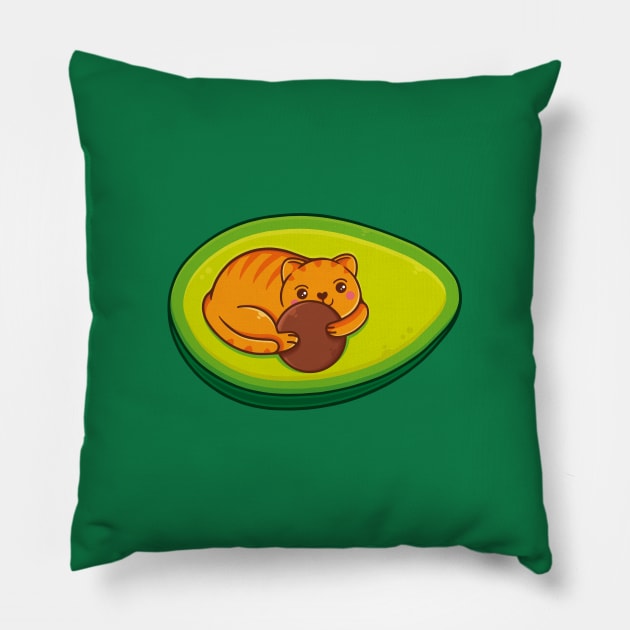 Avocado Cat Kawaii Art Pillow by Alundrart