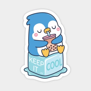 Cute Penguin Drinks Boba Tea Keep It Cool Magnet