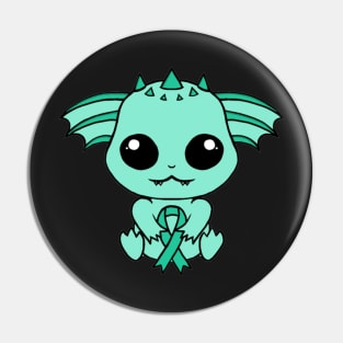 Cute Creature Holding an Awareness Ribbon (Teal) Pin