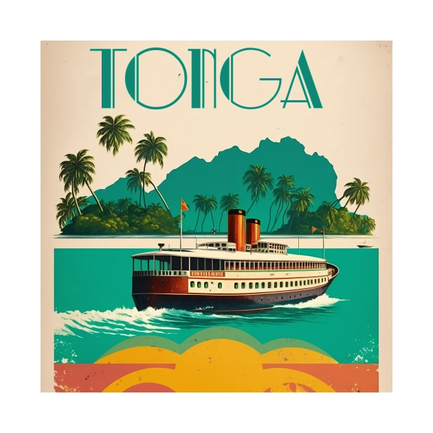 Tonga Boat Vintage Travel Art Poster by OldTravelArt