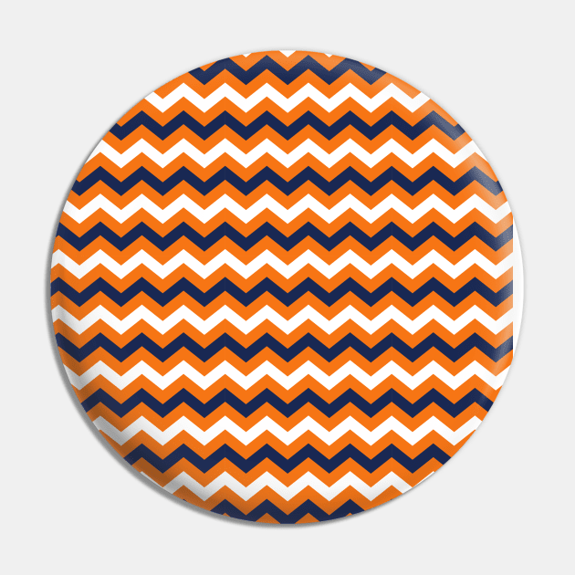 Orange Navy Blue and White Chevron Zigzag Pattern Pin by squeakyricardo