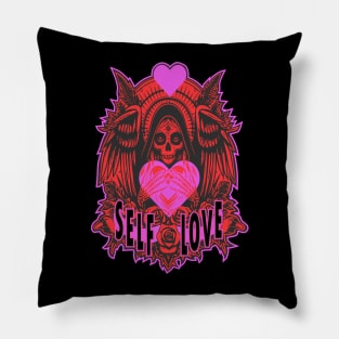 “Celebrate Your Self-Love on Valentine’s Day with this Skull and Wings Illustration” Pillow