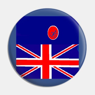 Sporty UK Design on Blue Background Pin