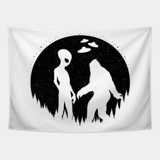 Alien And Bigfoot Silhouette Tapestry