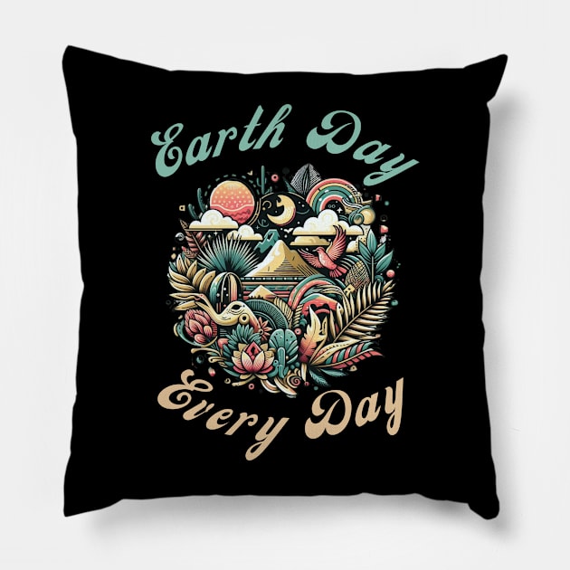 Earth Day Every Day Groovy Retro Pillow by Chahrazad's Treasures