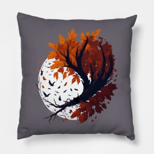 Autumn leaves with tree, moon and bats Pillow