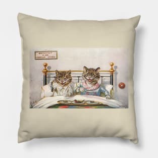 Cute Kitty Couple Enjoy a Mouse and Bird for Breakfast Pillow