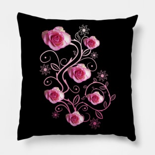 pink roses, ornament, rose, flowers, petal bloom Pillow