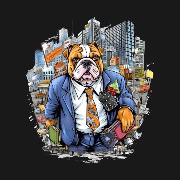 Accountant English Bulldog t-shirt design, a bulldog wearing a suit and carrying a briefcase by teestore_24