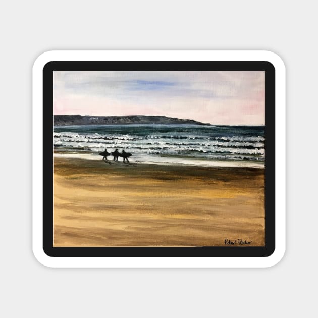 Surfers on Llangennith Beach Magnet by bobpetcher