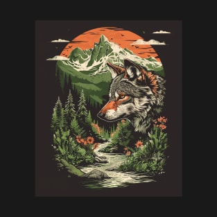 Majestic Wilderness: Lone Wolf and Mountain Landscape Tee for her for him T-Shirt