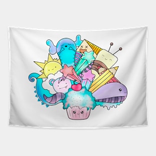 Happy Sun Cupcake Bee Whale Best friends Tapestry