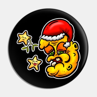 Old Gross Santa Festive Moon Lowbrow Cartoon Sticker Pin