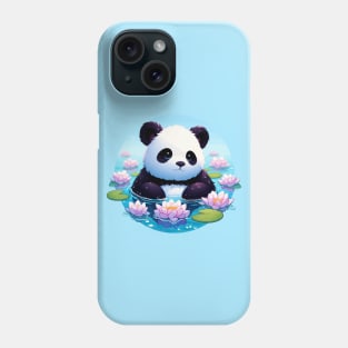 Cute Anime Panda Bear Bath With Water Lily Phone Case