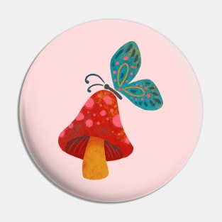 Butterfly on a Mushroom Pin