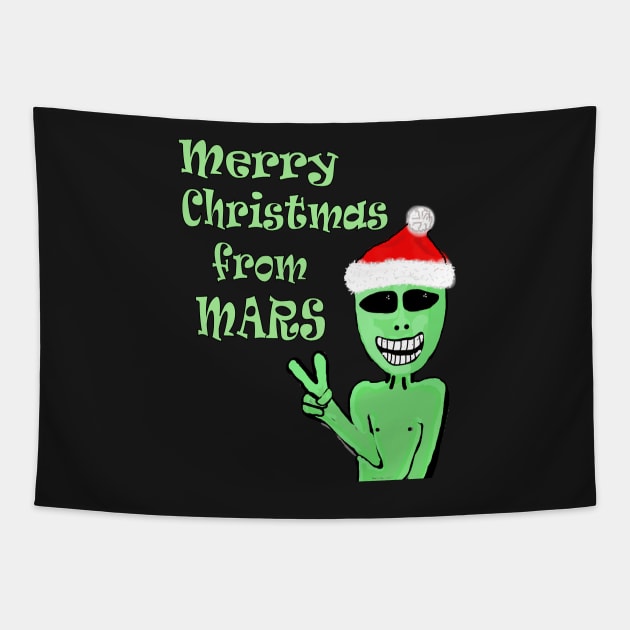 Merry Christmas from Mars Green Martian Tapestry by PlanetMonkey