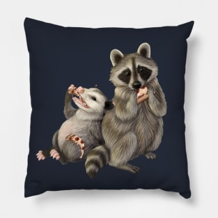 Opossum and Raccoon eating pizza Pillow